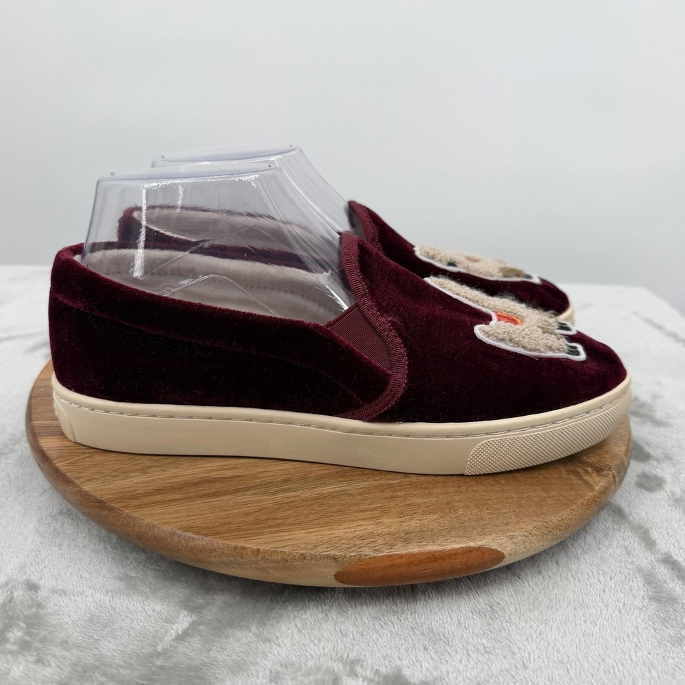 Soludos Shoes Womens Size 8.5 Red Velvet Slip On Embroidered Llama Casual